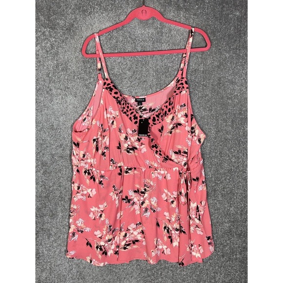 Torrid Georgette Ruffle Front Faux Wrap V-Neck Cami Top Womens Size 4X Pink‎ NWT - Picture 1 of 11